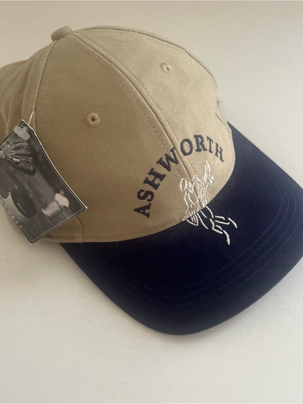 Vintage Ashworth Tan & Navy Baseball Cap Adjustable NWT